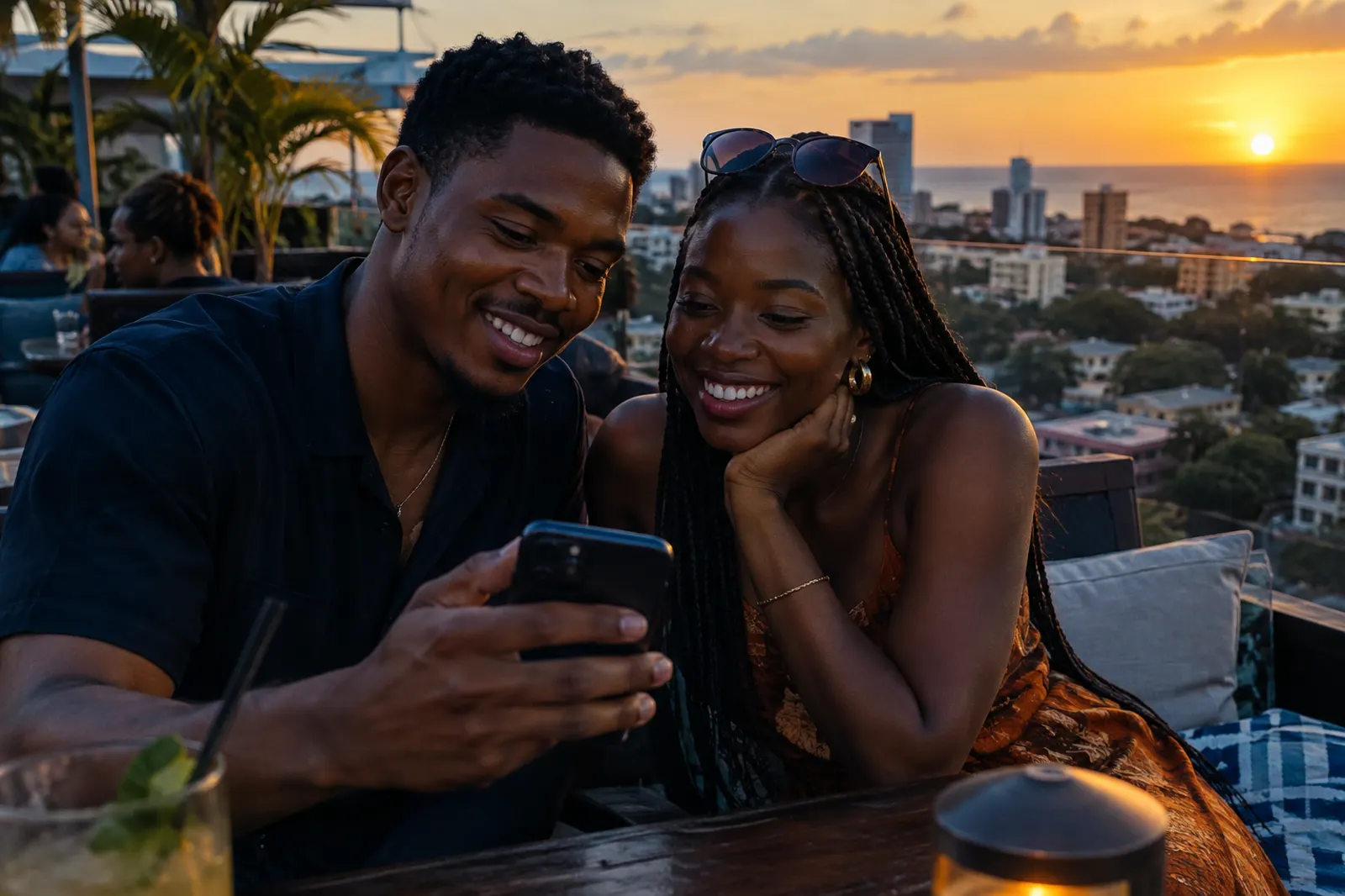 Two friends sharing something on a phone